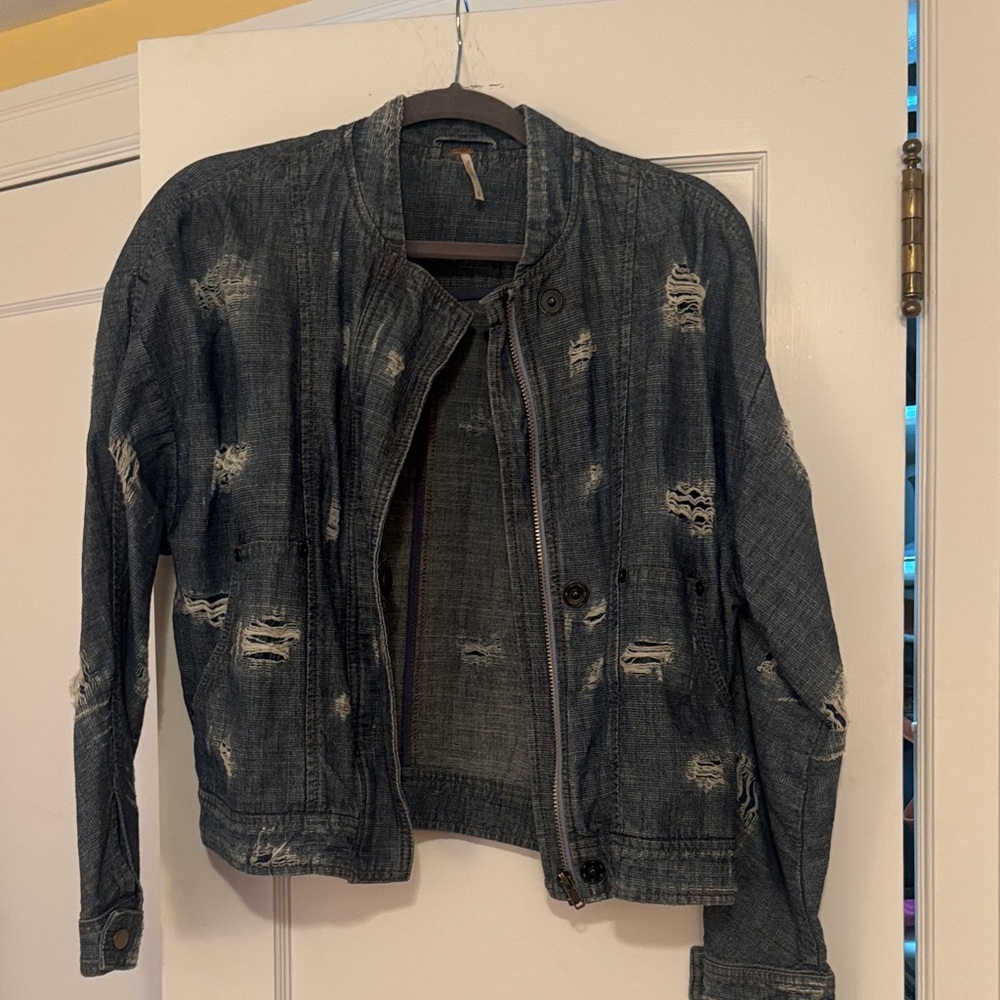 Free People Distressed Denim Jacket